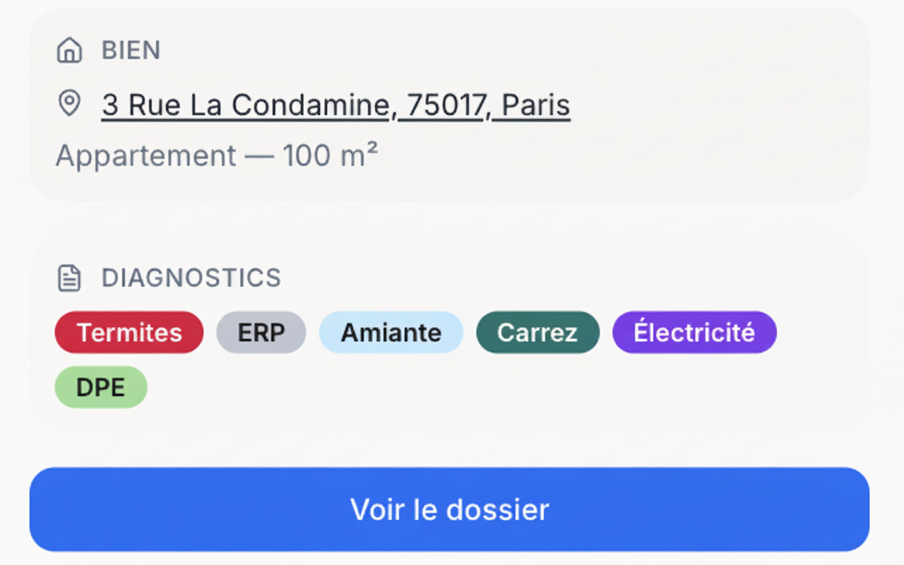 Écran de gestion de dossier client sur application mobile Joole